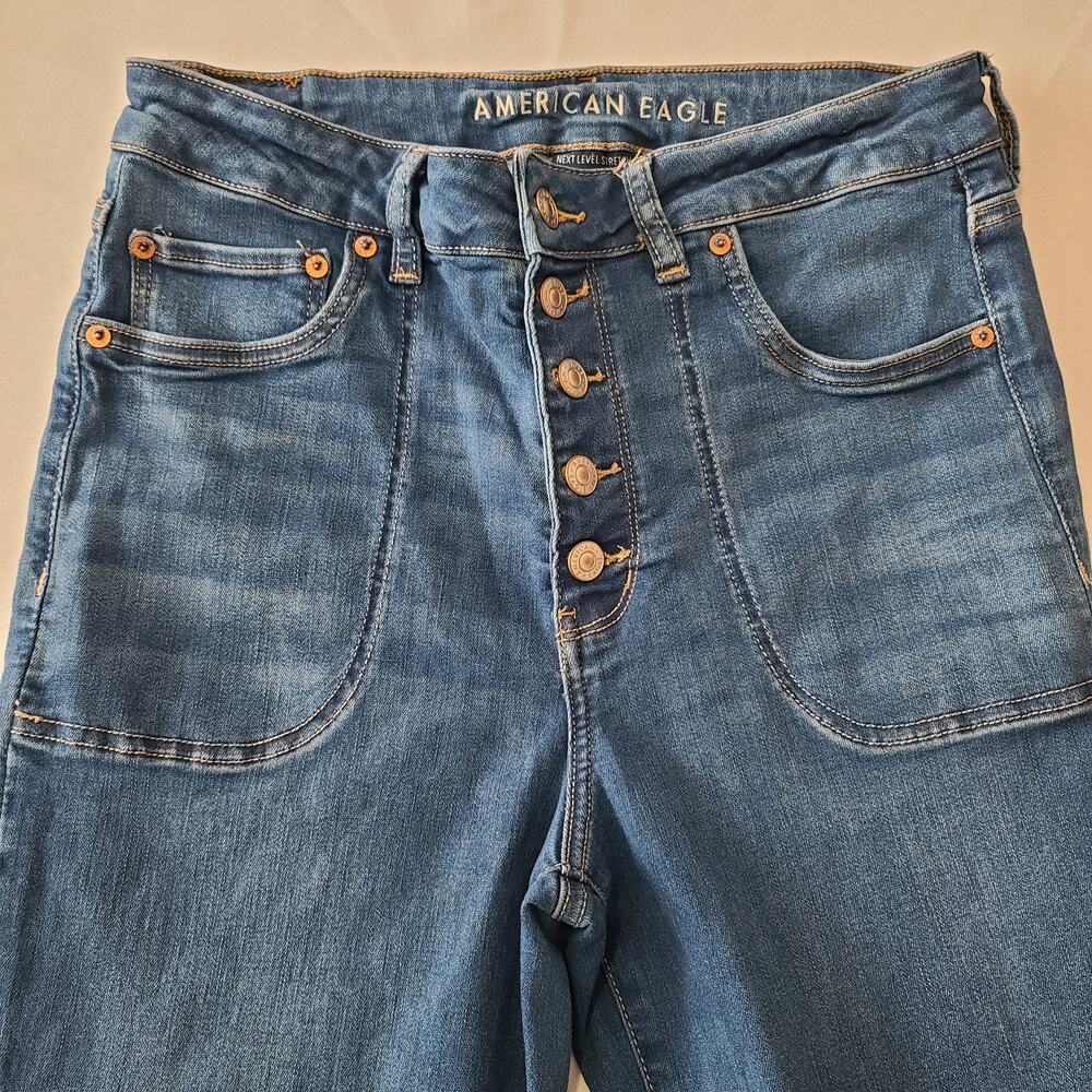 Womens American Eagle Super High-Rise Flare Button Fly Jeans Size 12 Blue - Picture 6 of 16